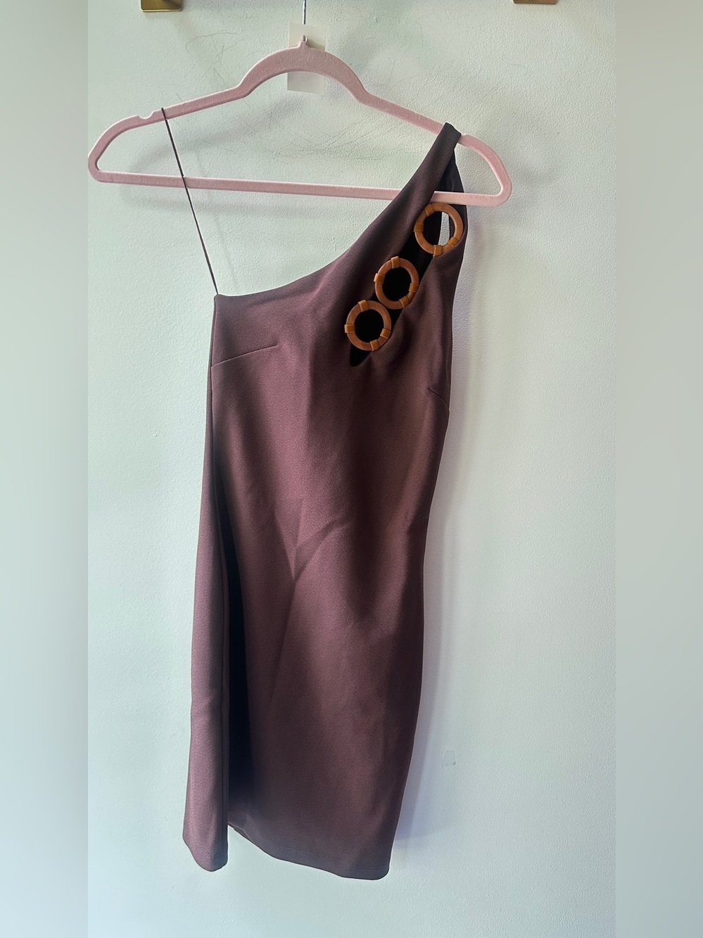 Rumer, Cocoa One Shoulder Mini Dress P2P 13, Size XS | 813